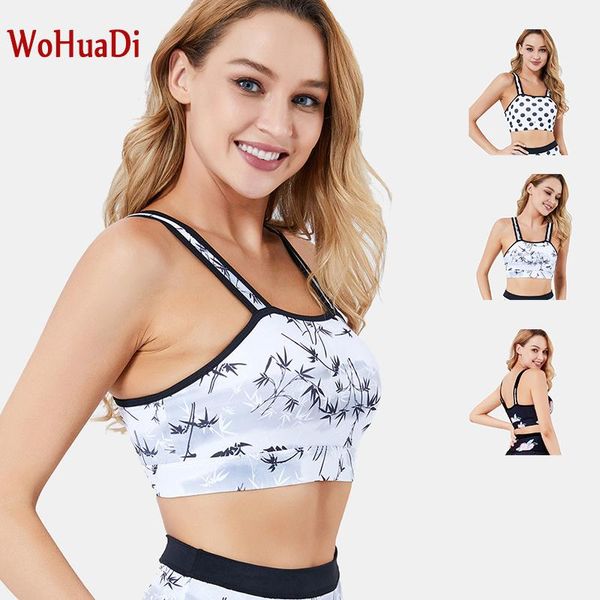 

women's clothing sports bra polka dot printing workout fitness sportswear gym running underwear shockproof vest, White;black