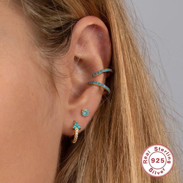 

stud canner 925 sterling silver mini blue zircon earrings for women piercing earring earings jewelry pendientes birthday gift, Golden;silver