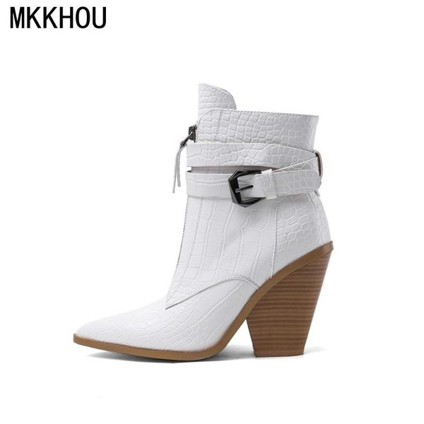 

fashion short boots women's winter pointed crocodile pattern plus velvet warm high-heeled mid-tube women, Black