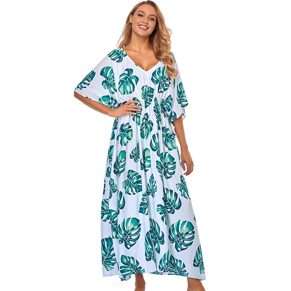 

bikini cover-ups cotton tunic boho printed summer beach dress elegant women plus size wear swim suit cover up q1204 210420, White;black