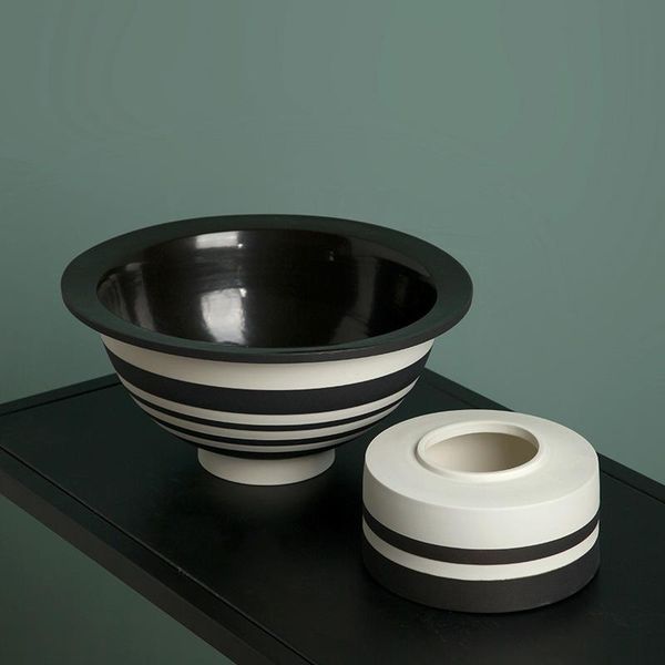 

vases nordic creative bauhaus flower designer model room black and white striped vase ceramic combination storage tank decoration