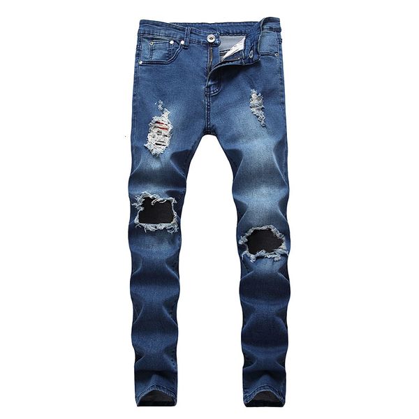 

men's jeans fashion streetwear hip hop vintage blue big hole destroyed ripped broken punk denim pants homme ii0g