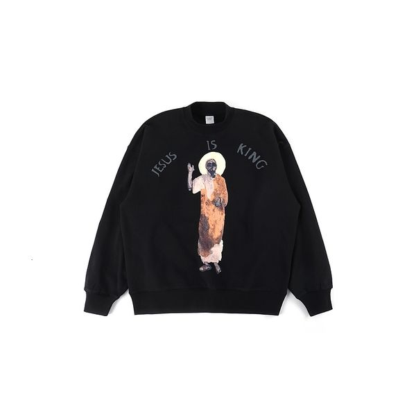 

kanye west jesus is king women la exclusive cotton crewneck sweatshirts men pullovers oversized hoodies, Black