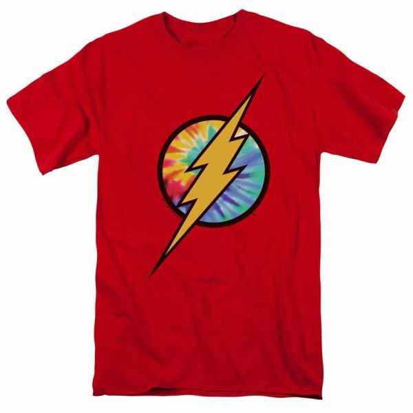 

the flash tie dye flash logo t shirt mens licensed dc comics tee red, White;black