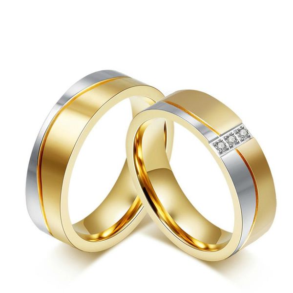 

wedding rings fashion korean titanium steel lovers set zircon ring accessories wholesale good quality, Slivery;golden