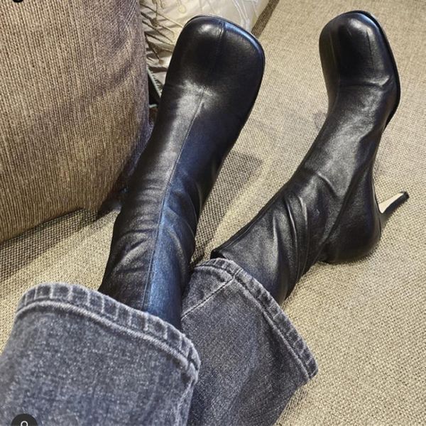 

boots 2021 women's 7cm heels woman snow shoes ladies black leather shoe ankle boot high heel lady winter chaussure