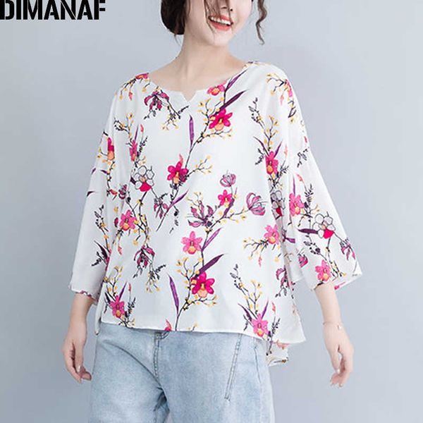 

plus size women blouse shirts summer elegant lady tees big batwing loose floral print female clothes 5xl 6xl 210531, White