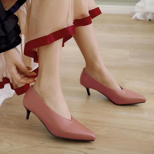 

fashion women grandma pumps pointed toe slip on glove thin med heels shoes dress office ladies spring designer plus size, Black