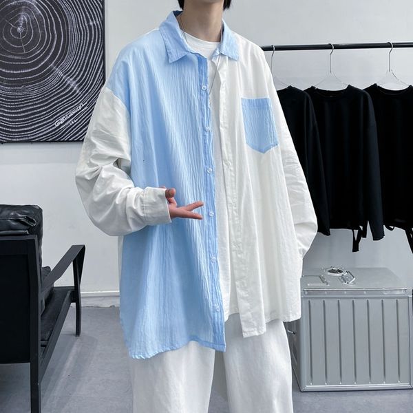 

men's casual shirts spring summer cotton long-sleeved fashion hit color men streetwear korean loose dress mens s-3xl 5lh1, White;black