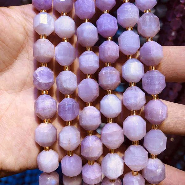 Total de grânulos naturais de Kunzite, mão cortando Bead10mm Faceted Gem Pedra Grânulos fracos para jóias, 1string 15.5 