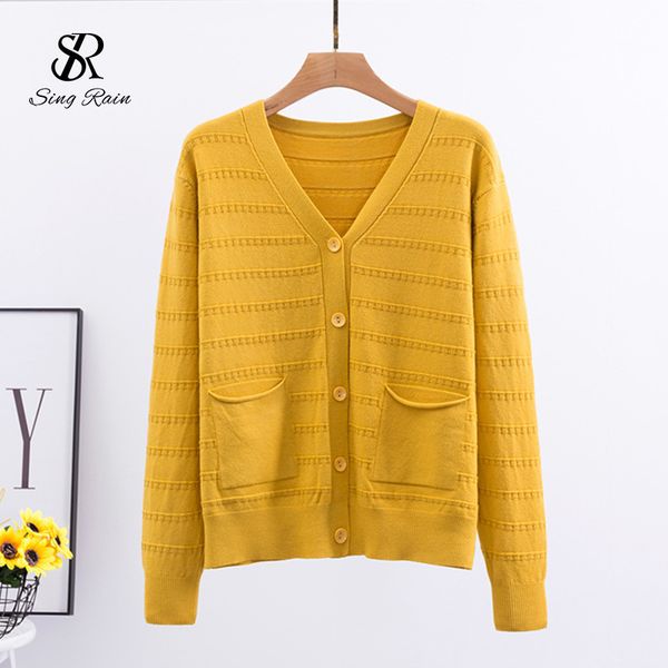 

autumn winter loose cardigan women solid long sleeve v neck pocket korean fashion vintage knitted sweater outwear 210419, White;black