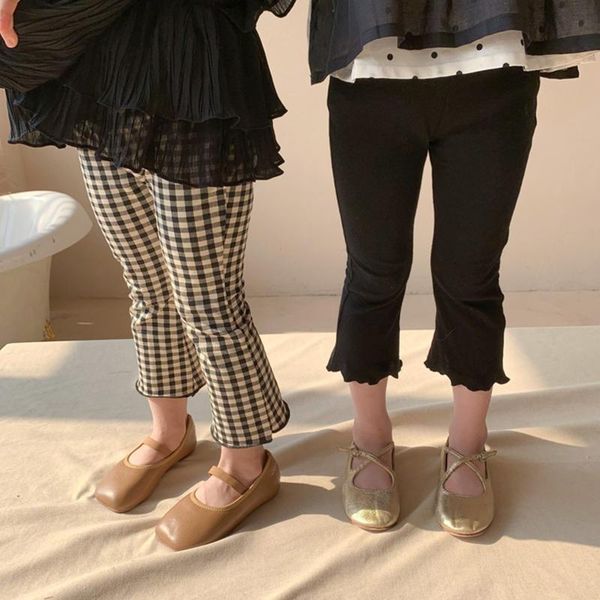 

trousers spring korean style baby girls elastics tight flare pants fashion kids boot cut skinny casual plaid ankle-length, Blue