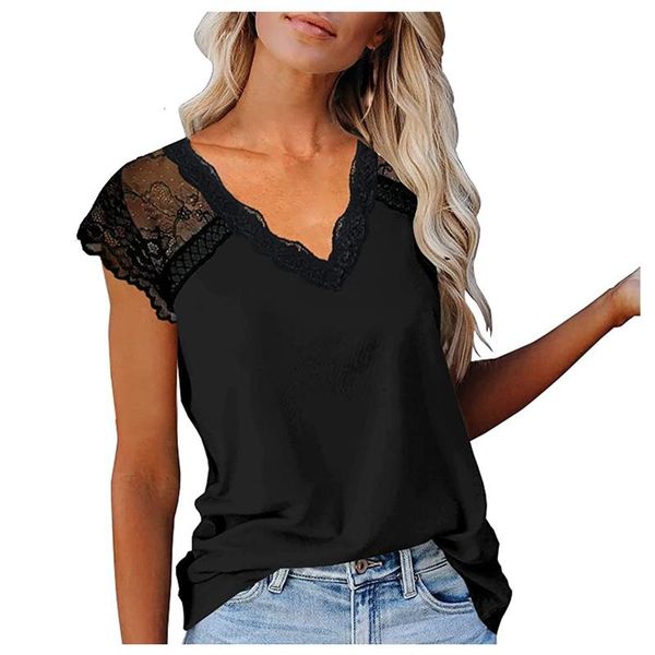 

women's blouses & shirts black lace for women female v-neck chiffon blouse summer casual tunics 2021, White