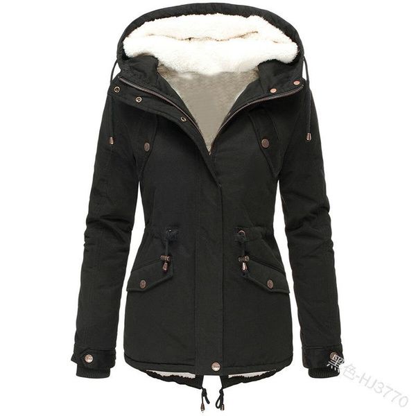 

women's jackets down jacket female 2021 solid color thick drawstring waist zipper warm non-removable hooded long-sleeved cotton coat, Black;brown