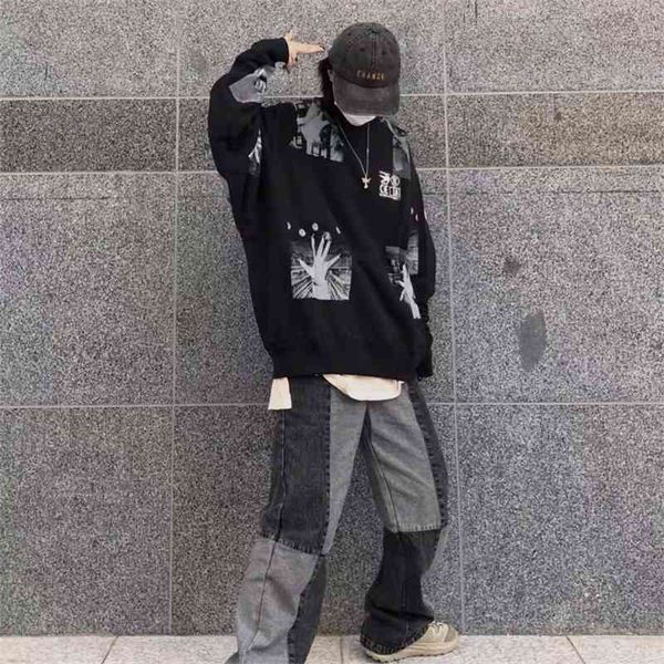 

cavempt c.e block print cavempt ghost claw ghost hand imitation pulp drawing printing sweater raglan sleeve dcrx, Black