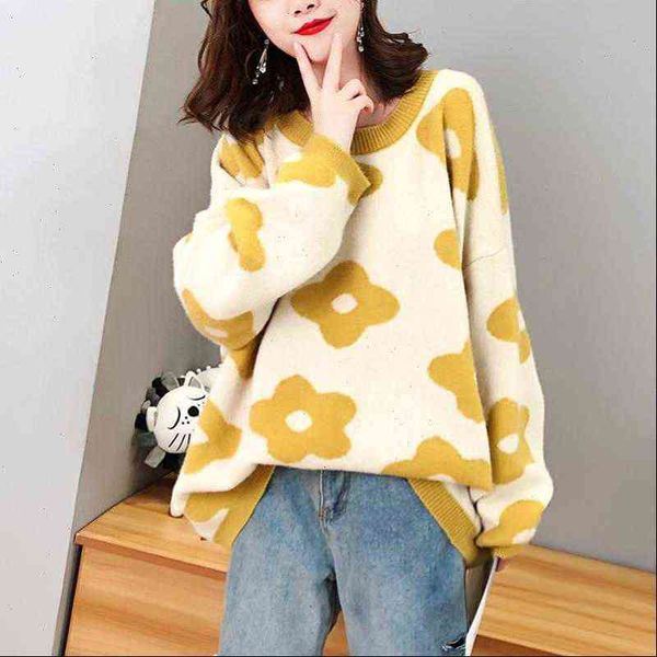 

Women Womens Sweaters Oversize Sweater and Pullovers Autumn Winter O Neck Sweet Flower Printed Elastic Jumpers Long Sleeve Pink Female, White;black
