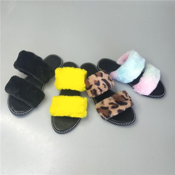 

women shoes platform outdoor fur slides rivet outsole slippers, Black