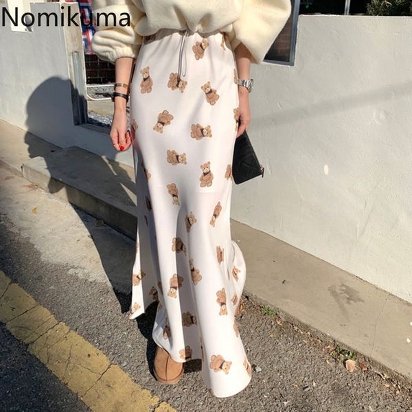 

nomikuma fashion high waist skirt women printed side split korean chic skirts female stylish all-match bottoms faldas mujer 210514, Black