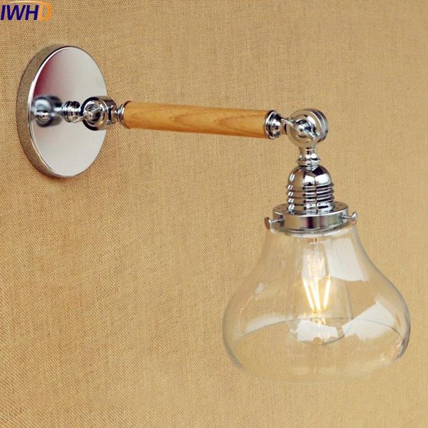 

wall lamp iwhd retro long arm vintage led glass shade industrial wooden lights fixtures loft style sconce apliques pared