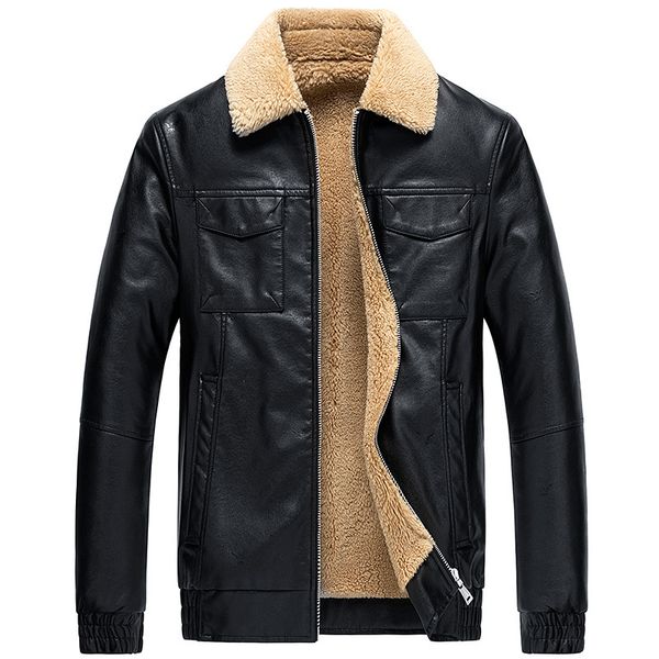 

Fashion Leather Trend Plush Men's Jacket Pu Coat Motorwear, Black