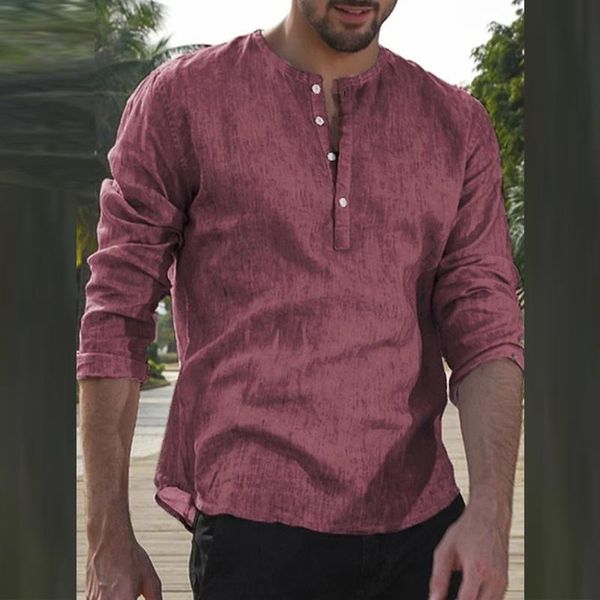 

men's casual shirts 2021 autumn fashion v-neck buttoned pullovers vintage loose shirt mens streetwear simple solid long sleeve for men, White;black