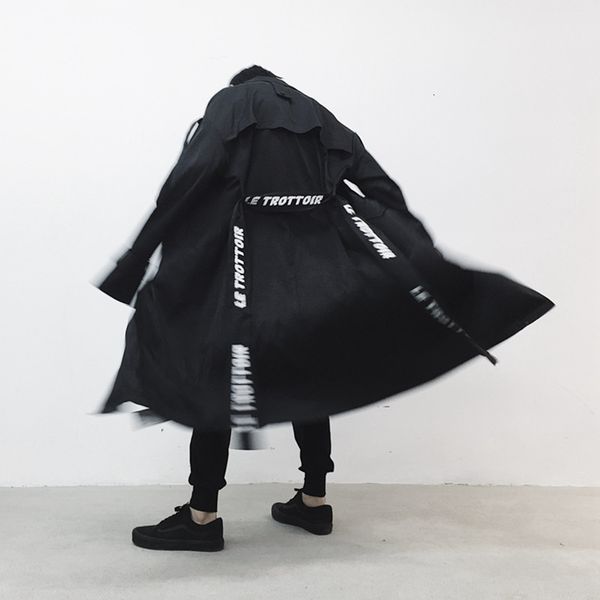 

women's trench coats fashion oversize loose women coat overknee letter embroidery belt female long streetwear clothings kvns, Tan;black