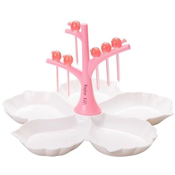 

forks creative plastic tray with 6 toothpicks snack fruit platter 5 compartments tree design brackets