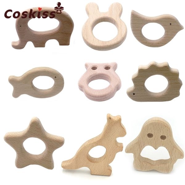 

wooden teethers 10pc nature baby teething toy organic eco-friendly wood holder infants nursing show gift teether 211106