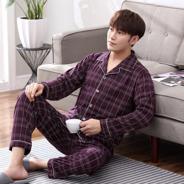 

men's sleepwear 2021 autumn long sleeve casual plaid outfits pajama sets for men korean suit pyjamas male lounge homewear home clothes, Black;brown