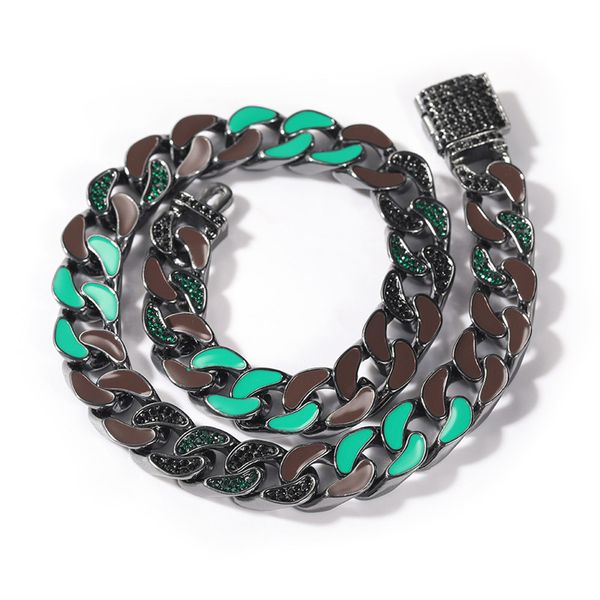 

hip hop chain colored diamond inlaid necklace miami cuban chains hiphop necklaces fashion jewelry, Black