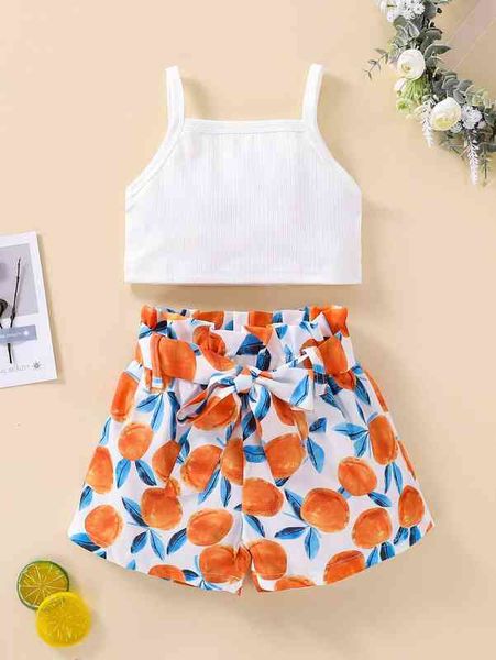 

baby cami with fruit print belted shorts she, Blue