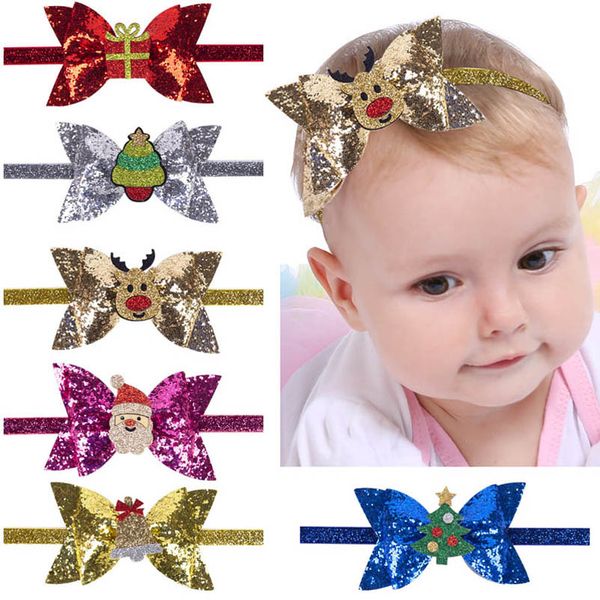 

girls hair accessories christmas baby headbands childrens bow sequin head bands hairbands b8207, Slivery;white