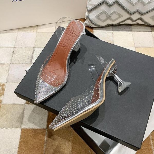 

dress shoes sandals women 2021 korean version of transparent rhinestone stiletto crystal women's high heels, Black