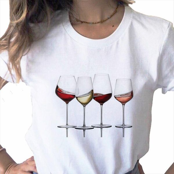 

wine lady casual print men t shirts and women harajuku ulzzang female tee clothes 90s summer graphic top, White;black