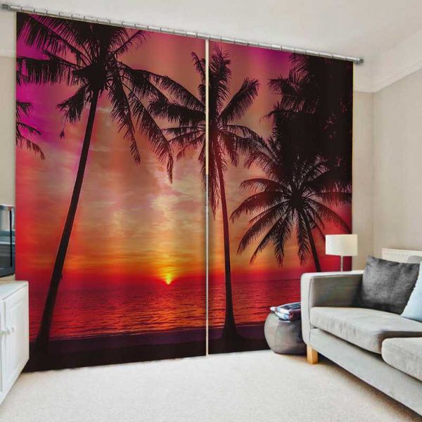 

luxury blackout 3d window curtains for living room sunset beach windproof thickening curtain & drapes