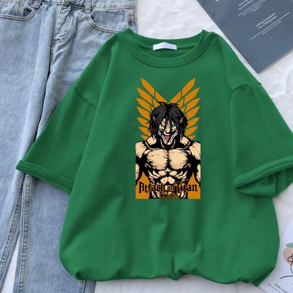 

women's t-shirt attack on titan japan anime print woman street cool summer tshirt hip hop oversize clothing fit womens t-shirts, White