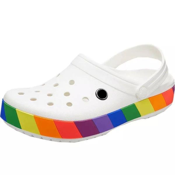 

women shoes slippers slides sandals crocses home house hole fashion rainbow printing sandy beach flat bottom 2021 arrival, Black