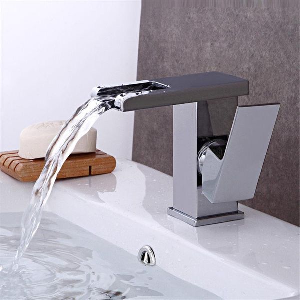 

bathroom sink faucets basin faucet brass waterfall chrome/black mixer tap single handle modern water torneira