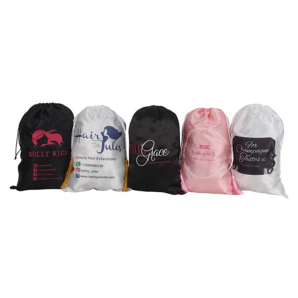 

gift wrap 28x40cm custom logo brand name human virgin hair extension wig satin packaging bag,women premium bundles silk packing bag