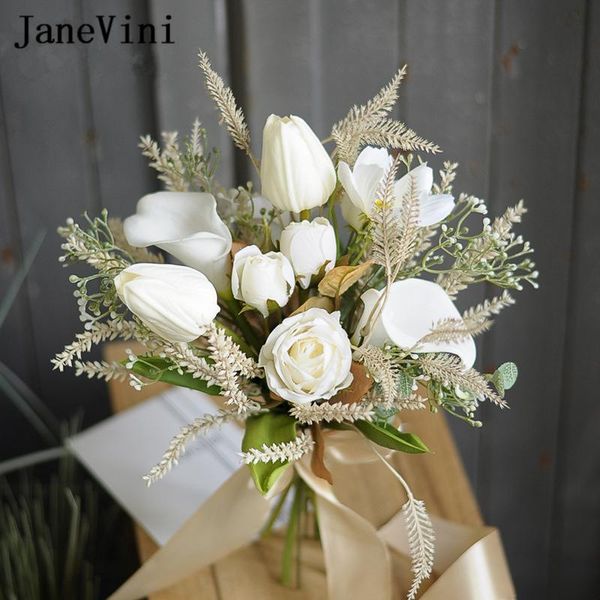 

wedding flowers janevini vintage european silk roses tulip bouquets for bridesmaids handmade calla lily bridal fake bouquet 2021