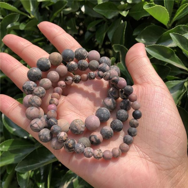 

natural matte rhodonite bracelet round beads crystal healing stone fashion women men jewelry gift beaded, strands, Black