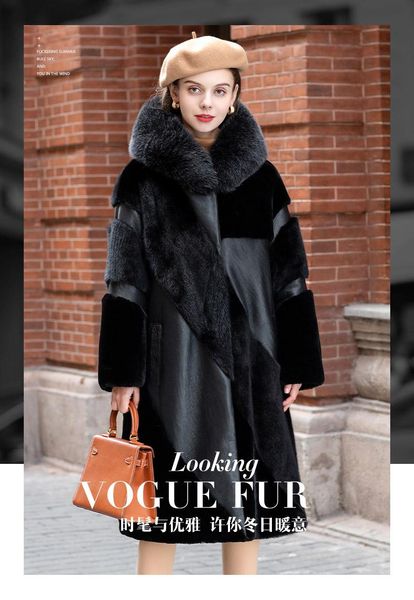 

women's fur & faux real coat hooded mink whole sheep integrated fs21117, Black