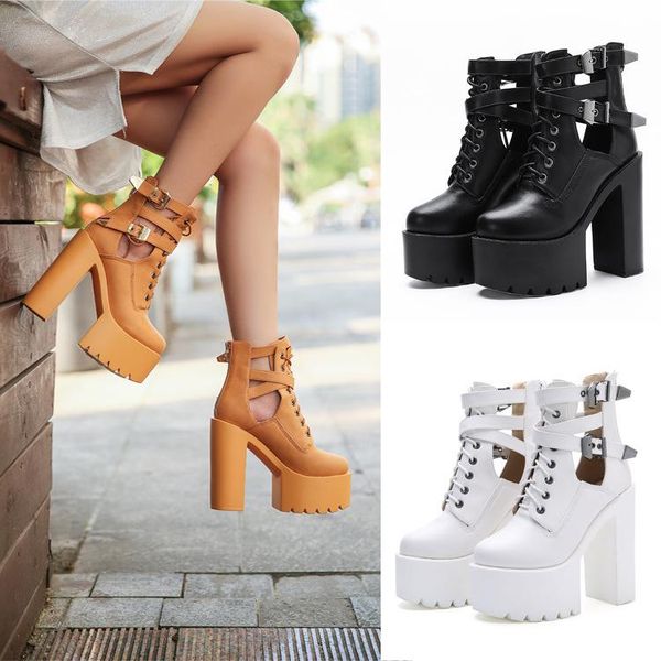 

boots autumn and winter 2021 fashion thick bottom belt buckle round head muffin platform women's, Black