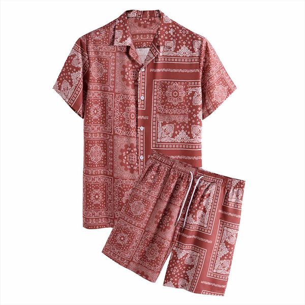 

vintage shirts shorts sets mens tracksuit summer hawaii clothes suit 2 piece holiday casual short sleeve fashion sportswear male, Gray