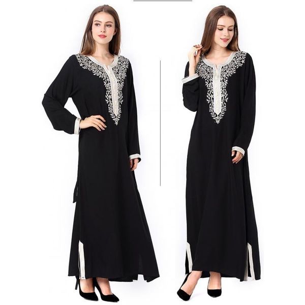 

ethnic clothing 2021 dubai middle east style round neck long sleeve worship ramadan dress muslim embroidered lace women, Red