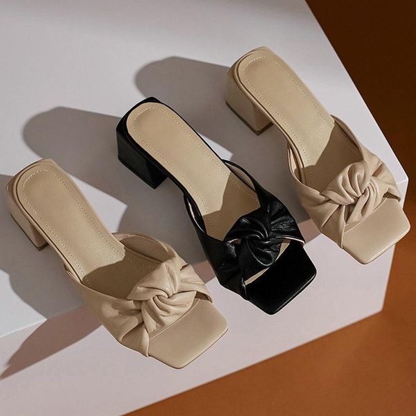 

slippers est genuine leather female 2021 summer high heels sandals for women classic design party prom casual shoes woman, Black