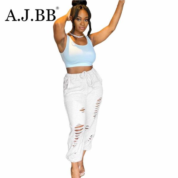 

europe's solid color pants with holes are fashionable and slim high waist ladies' casual women's & capris, Black;white
