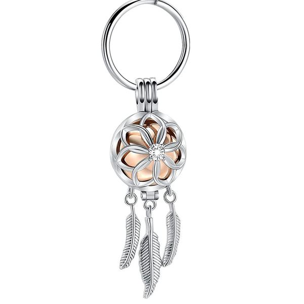 

wholesale feather tassel cremation pendant keychain, ashes souvenirs to commemorate family/pets, round pendants that can be opened, Silver