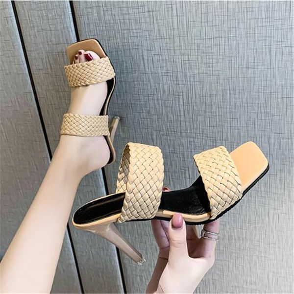 

dress leather braided high heel sandals women runway party woman cross wove folds mules shoes 1 oe53, Black
