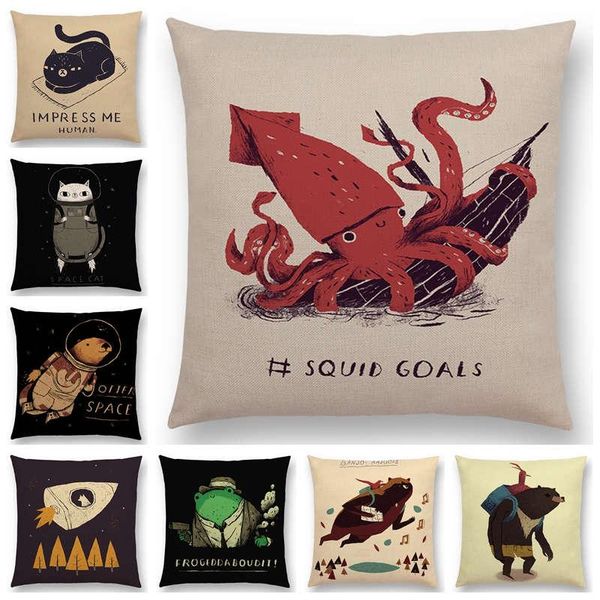 

cartoon animal sofa throw pillow case fantasy adventure legend fairy tales bear cat bird squid sloth cushion cover cushion/decorative